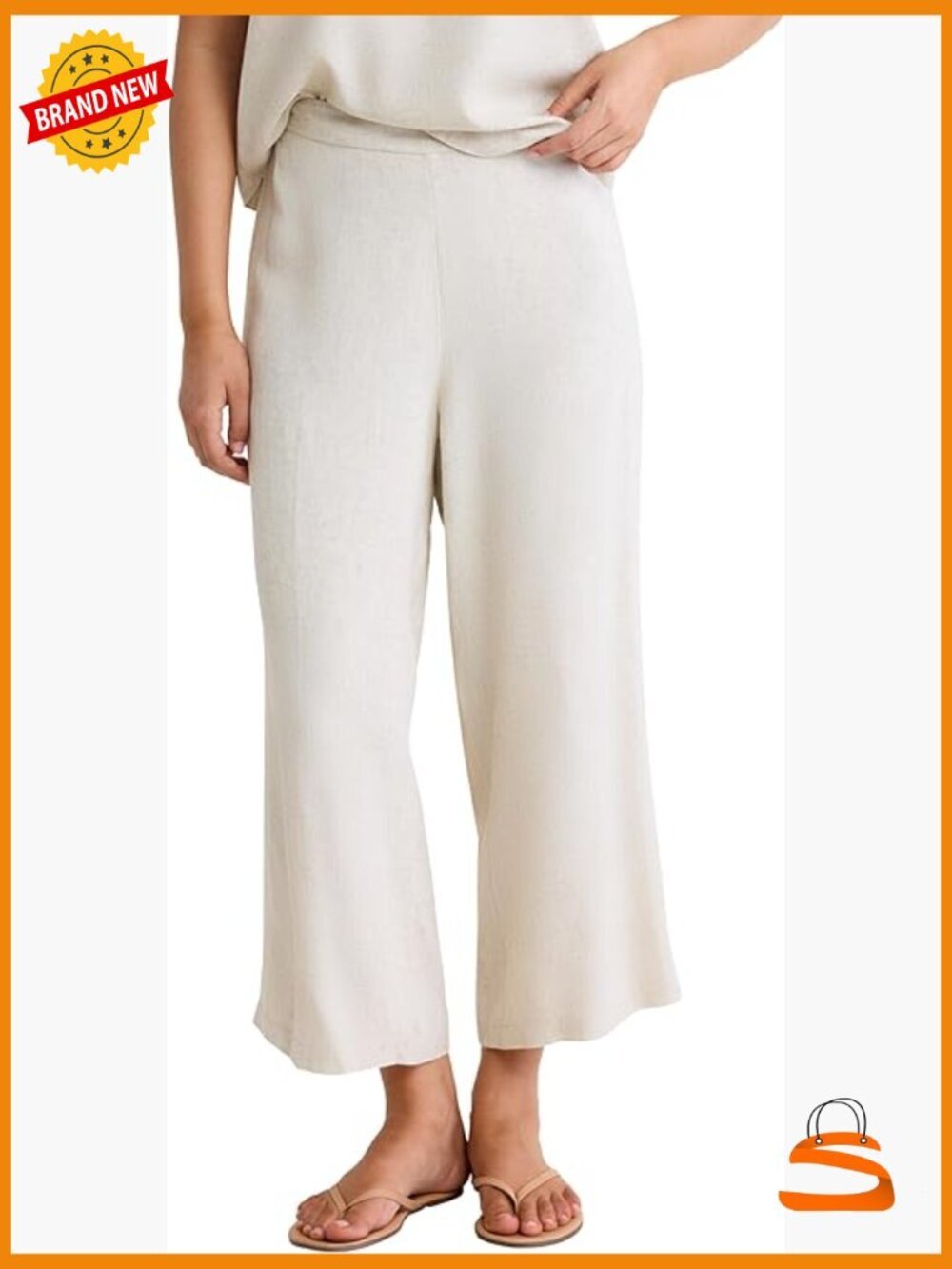 Women's Linen Blend Cropped Wide Leg Pants Pull On Capri